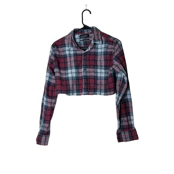 Pacsun Plaid Button Down Crop Long Skeeve Top Size‎ Small - Picture 1 of 6